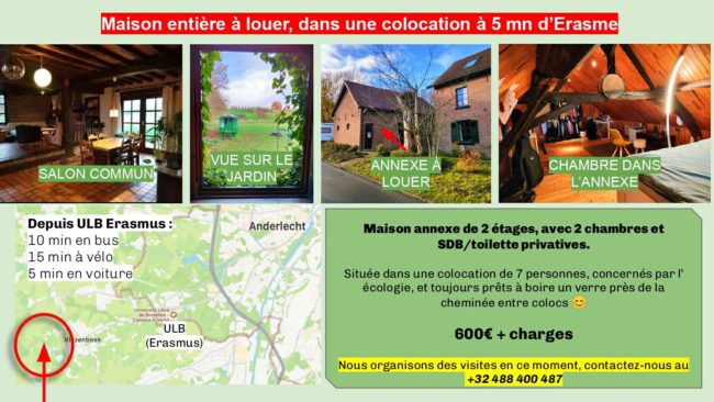 Annexe de 2 chambres à louer dans une coloc au sud-ouest de Bruxelles