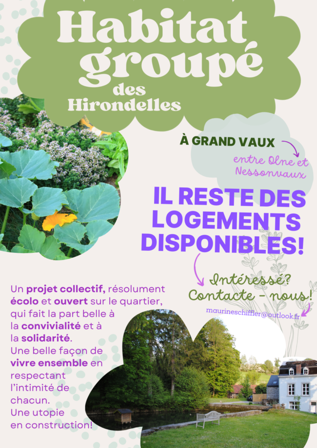 Appartements libres dans habitat groupé en formation à Olne.
