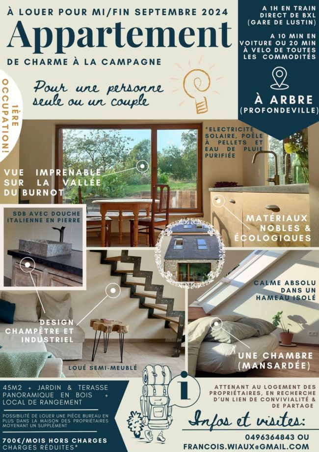 Appartement de charme à la campagne à louer à côté des propriétaires