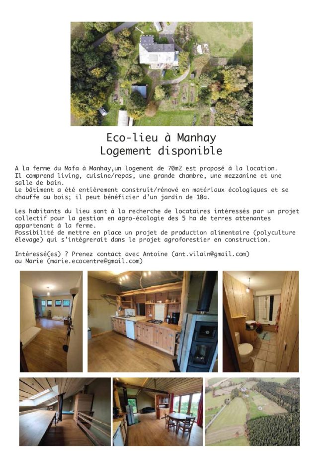 Logement à louer disponible dans un éco-habitat à Manhay