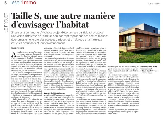 TAILLE S : Un projet d’habitat novateur qui s’inscrit dans la transition écologique et la solidarité.