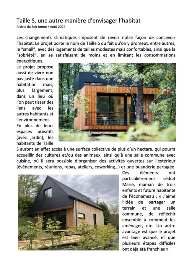 TAILLE S : Un projet d’habitat novateur qui s’inscrit dans la transition écologique et la solidarité.