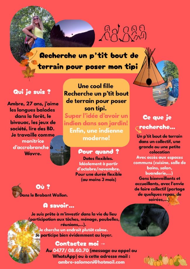 Recherche un p’tit bout de terrain pour poser mon tipi